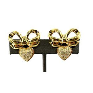 Vintage Elizabeth Taylor Earrings Gold Plated Diamante Crystal Heart Earrings